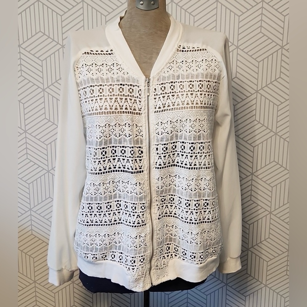 Maurices Lace and Sheer White Lightweight Track Bomber Jacket | Women's …